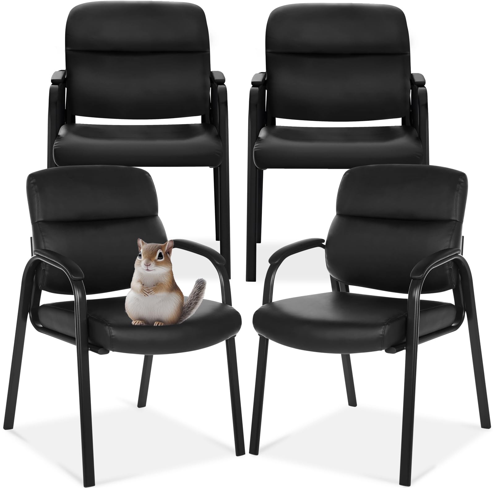 Leather Guest Chair with Padded Arms Black 1/2/4 Pack