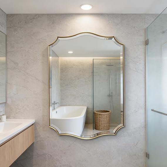 Wavy Bathroom Mirror 36x24 Inch Black Metal Frame