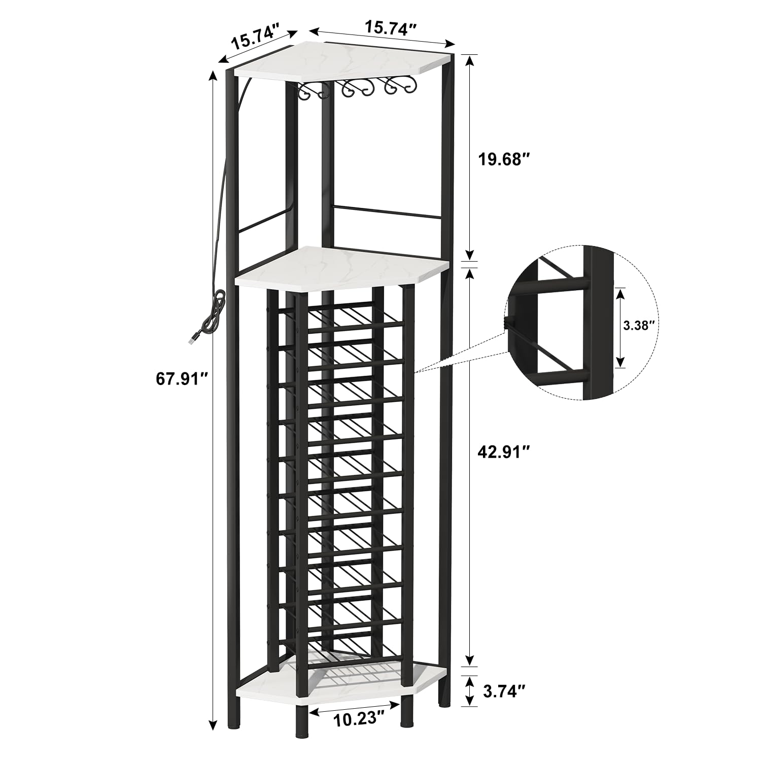 Corner Wine Rack with Glass Holder and LED Light