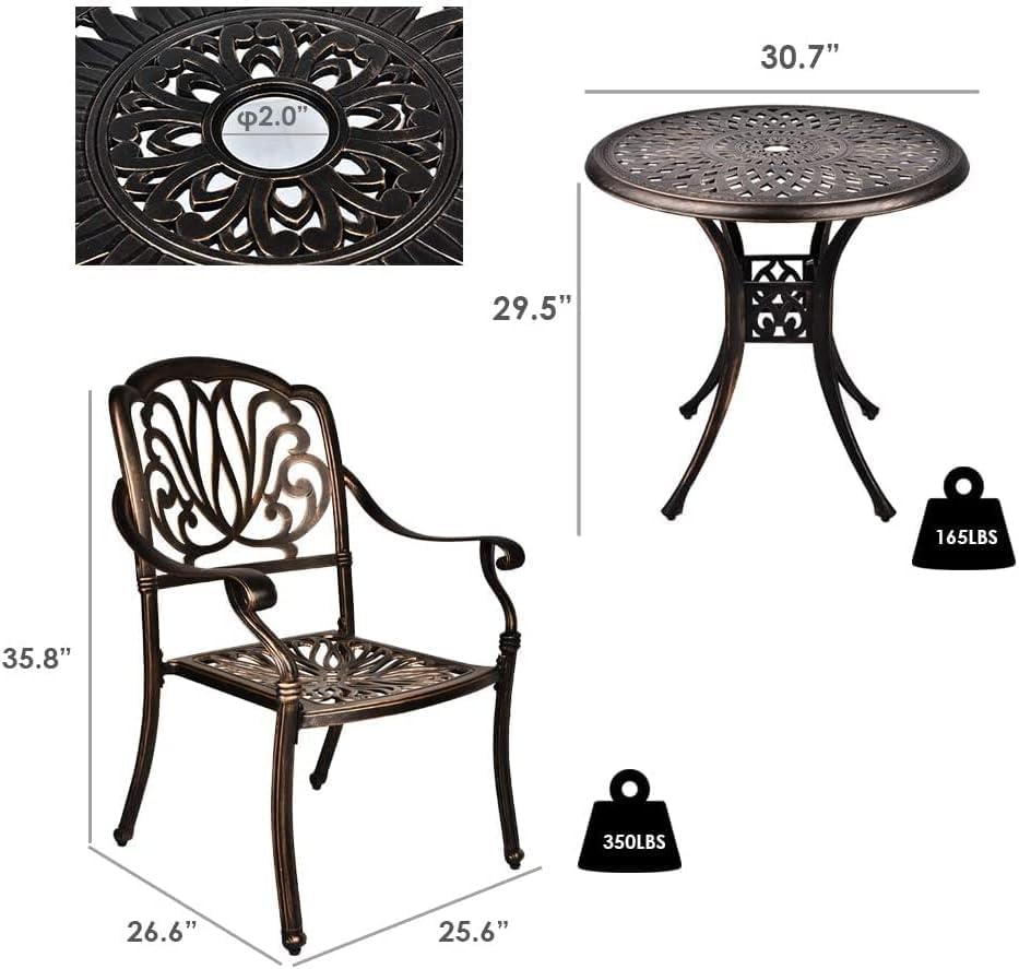 3 Piece Cast Aluminum Patio Bistro Set