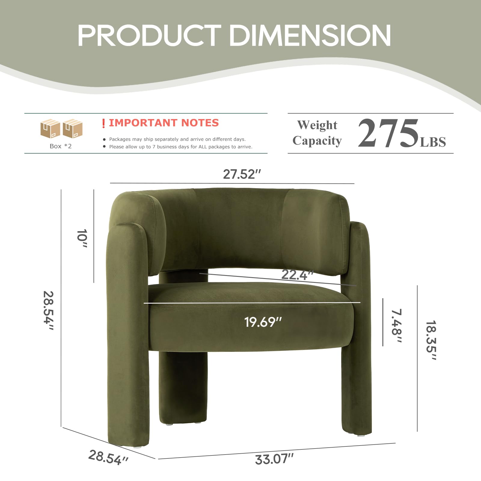 Modern Velvet Accent Chair Set of 2 with 3 Legs