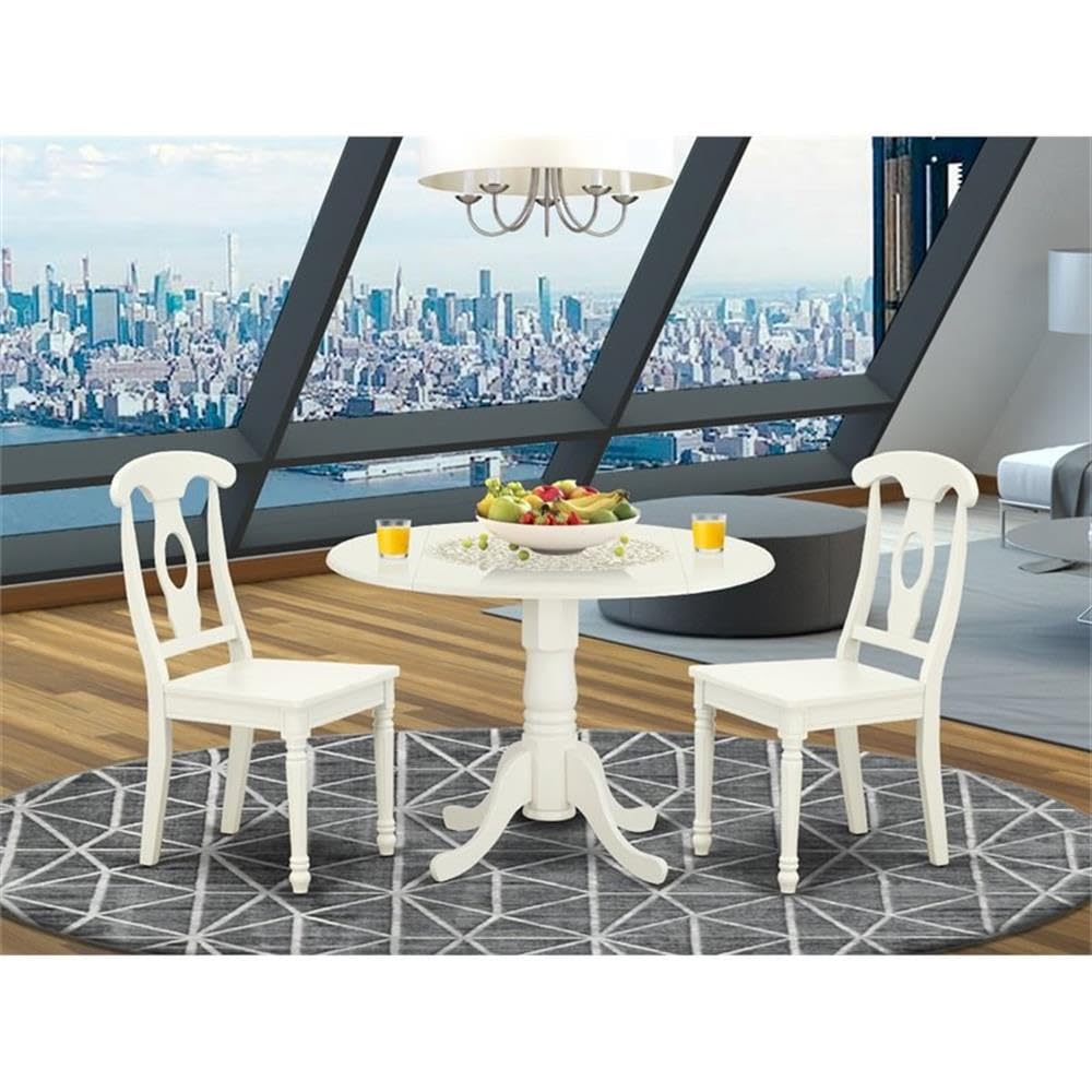 3 Piece Round Dining Table Set with Drop Leaf