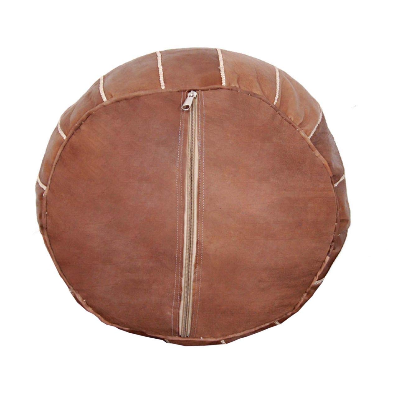 Handmade Leather Pouf Ottoman Dark Brown