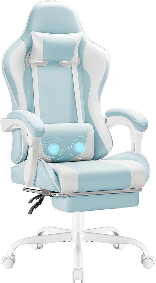 Ergonomic Gaming Chair with Footrest and Massage Lumbar Support