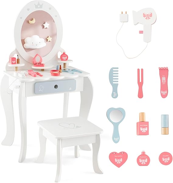 Kids Princess Floor Mirror with Storage Shelf