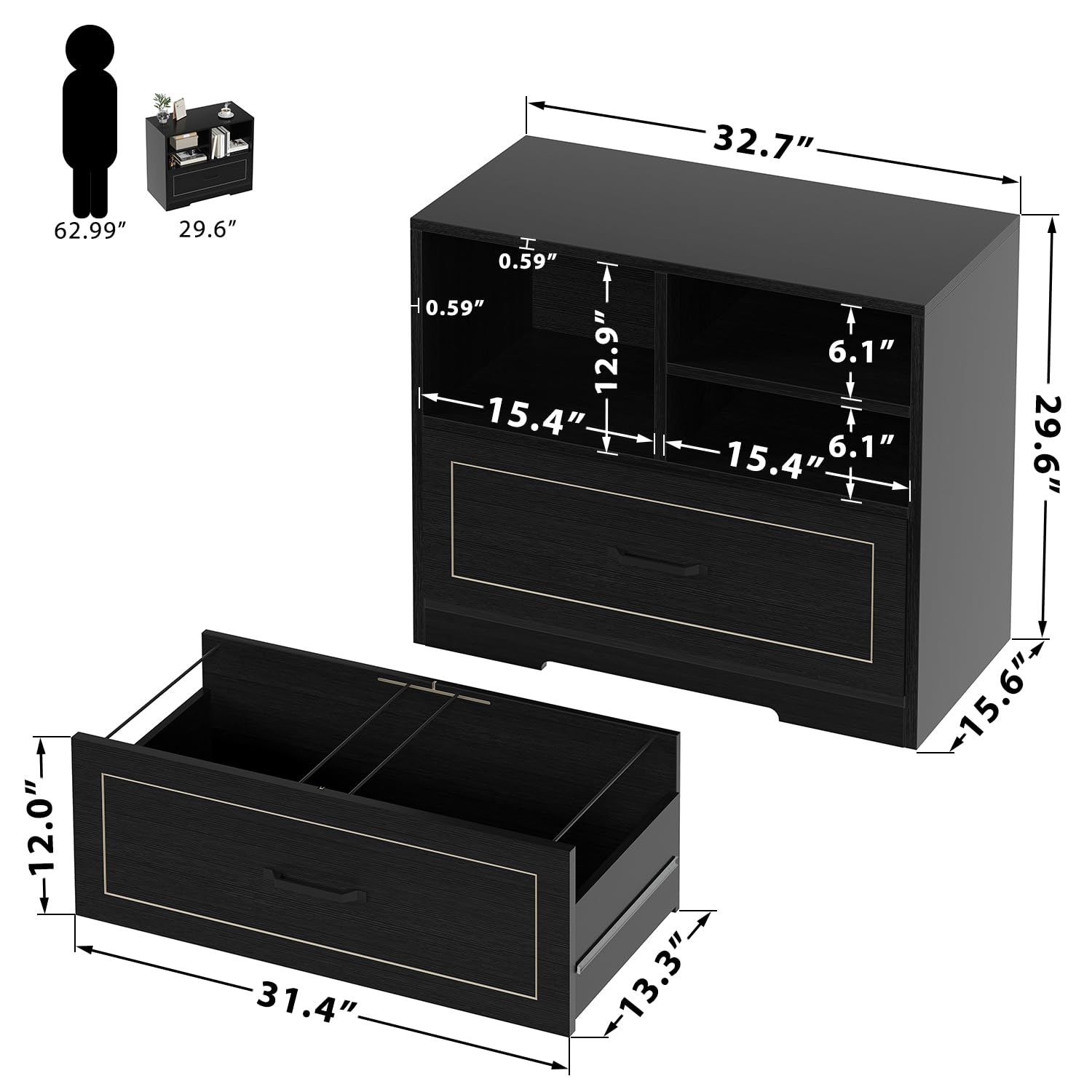 Lateral Filing Cabinet with Drawer and Storage Shelves