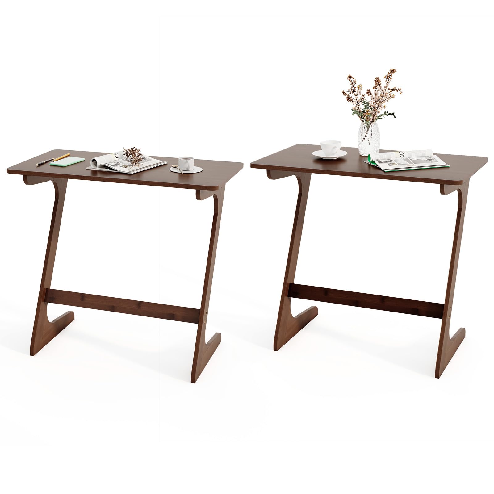 Z-Shaped Bamboo TV Tray Table Set of 2