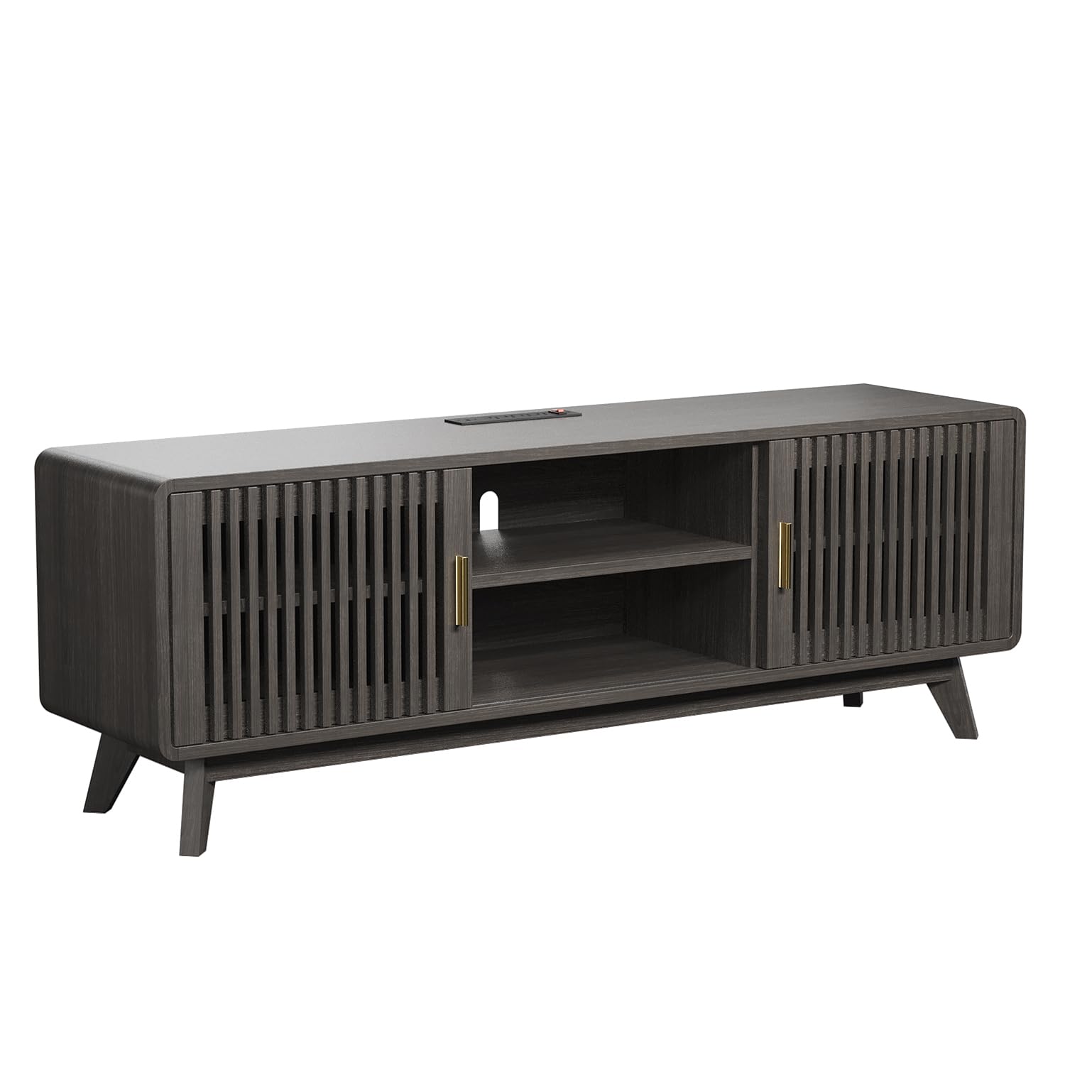 63" TV Stand with Sliding Doors and Charging Station