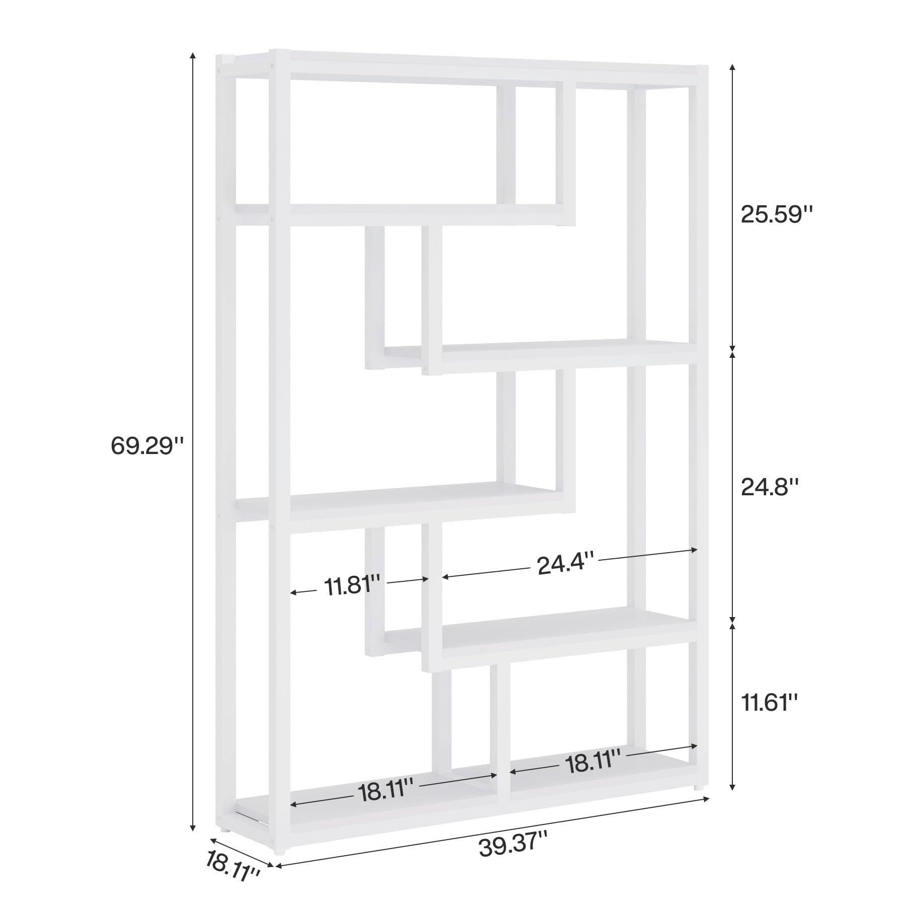 6-Tier Industrial Bookshelf White 69 Inch