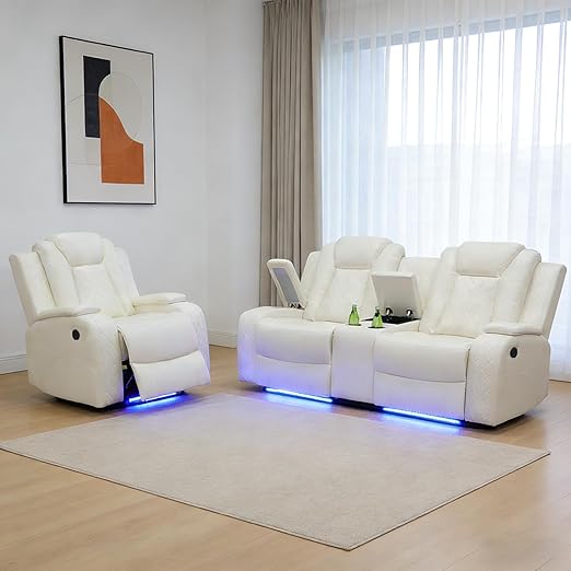 Power Recliner Sofa Set with LED Lights and Storage Console