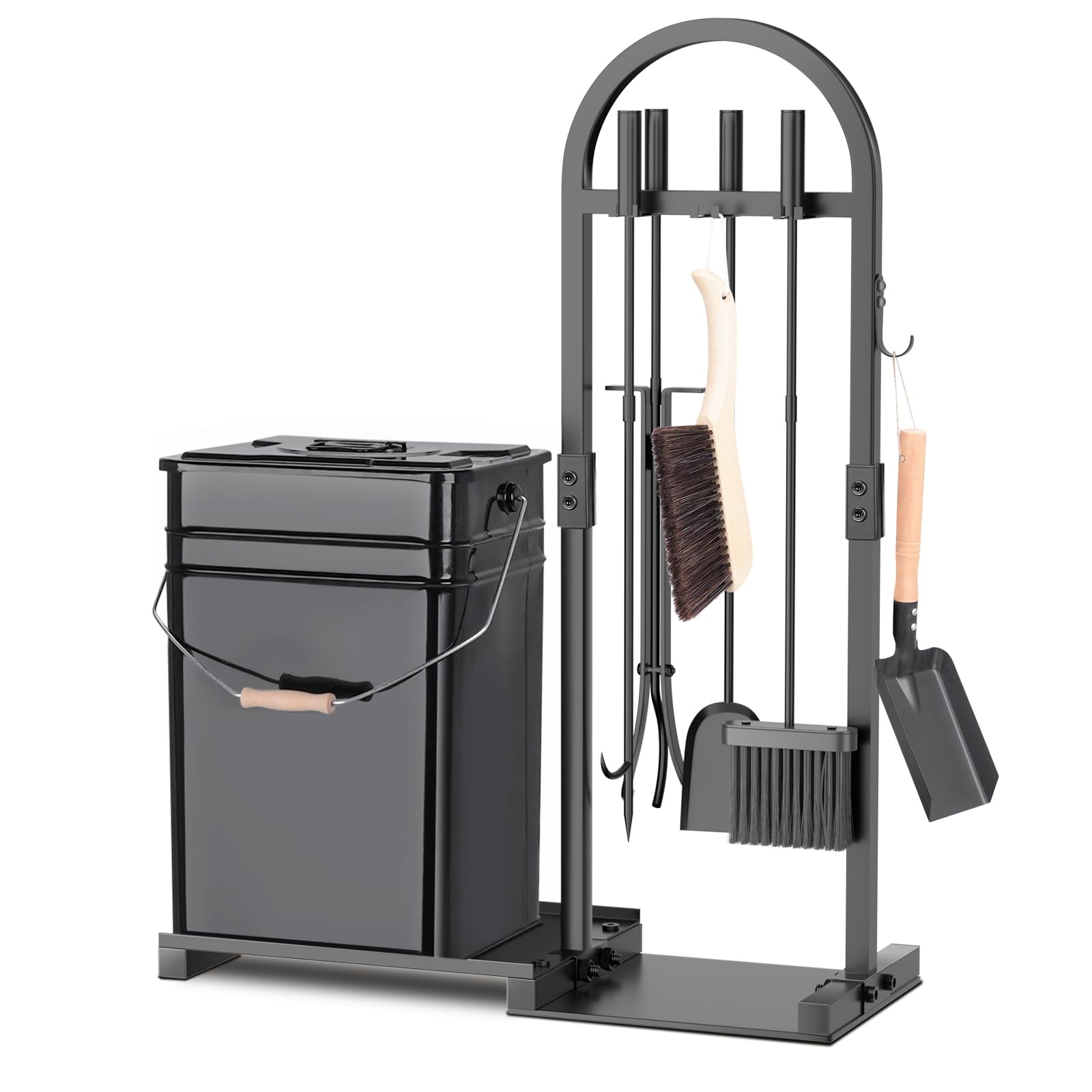 8-Piece Fireplace Tool Set with Ash Bucket and Stand