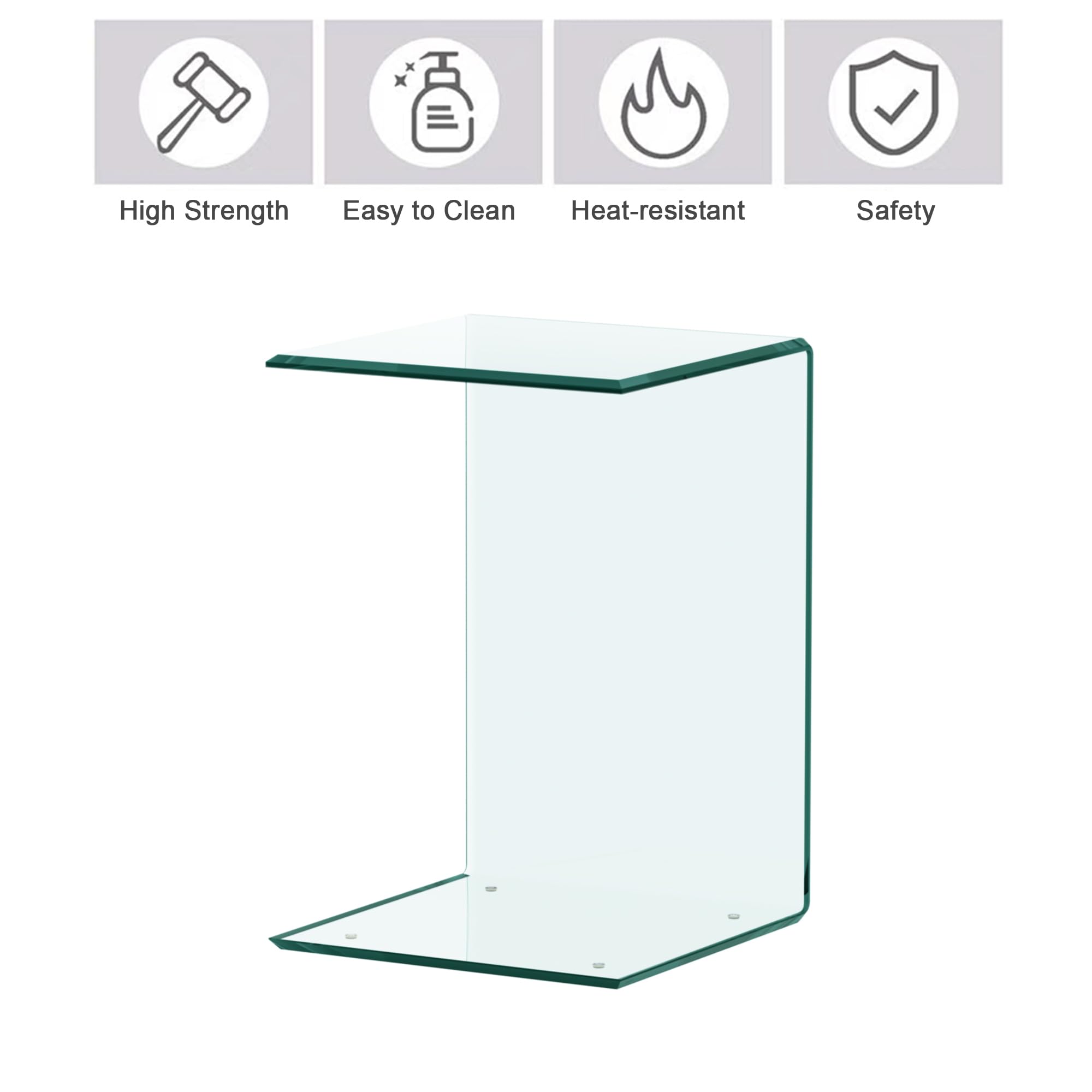 C-Shaped Glass End Table with Tempered Glass Top