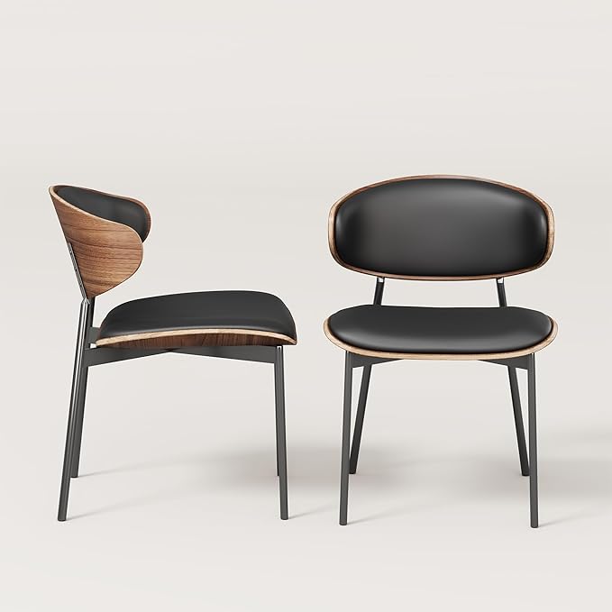 Mid-Century Modern Faux Leather Dining Chairs - Set of 2