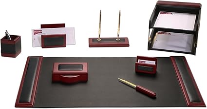 Walnut and Black Leather Desk Set - 10 Piece