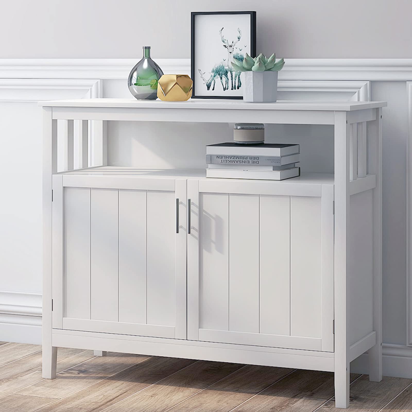White Kitchen Buffet Cabinet with Adjustable Shelves
