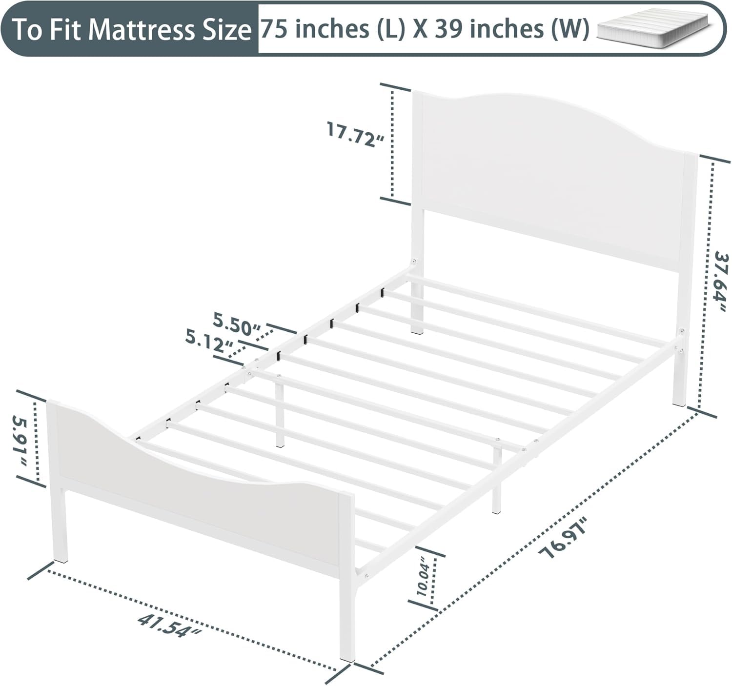 Twin Bed Frame with Wooden Headboard and Footboard