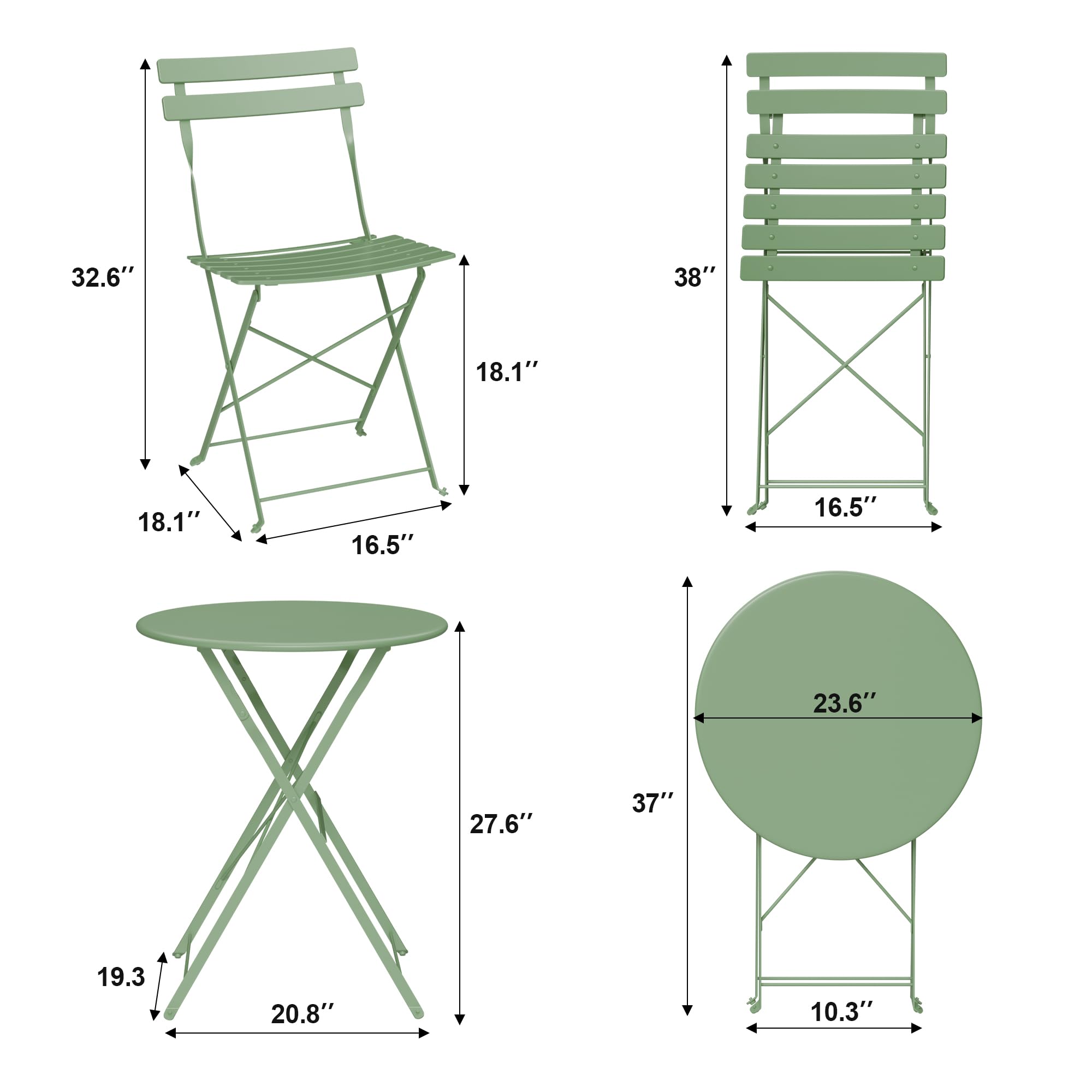 3-Piece Folding Bistro Set - Outdoor Patio Table and Chairs