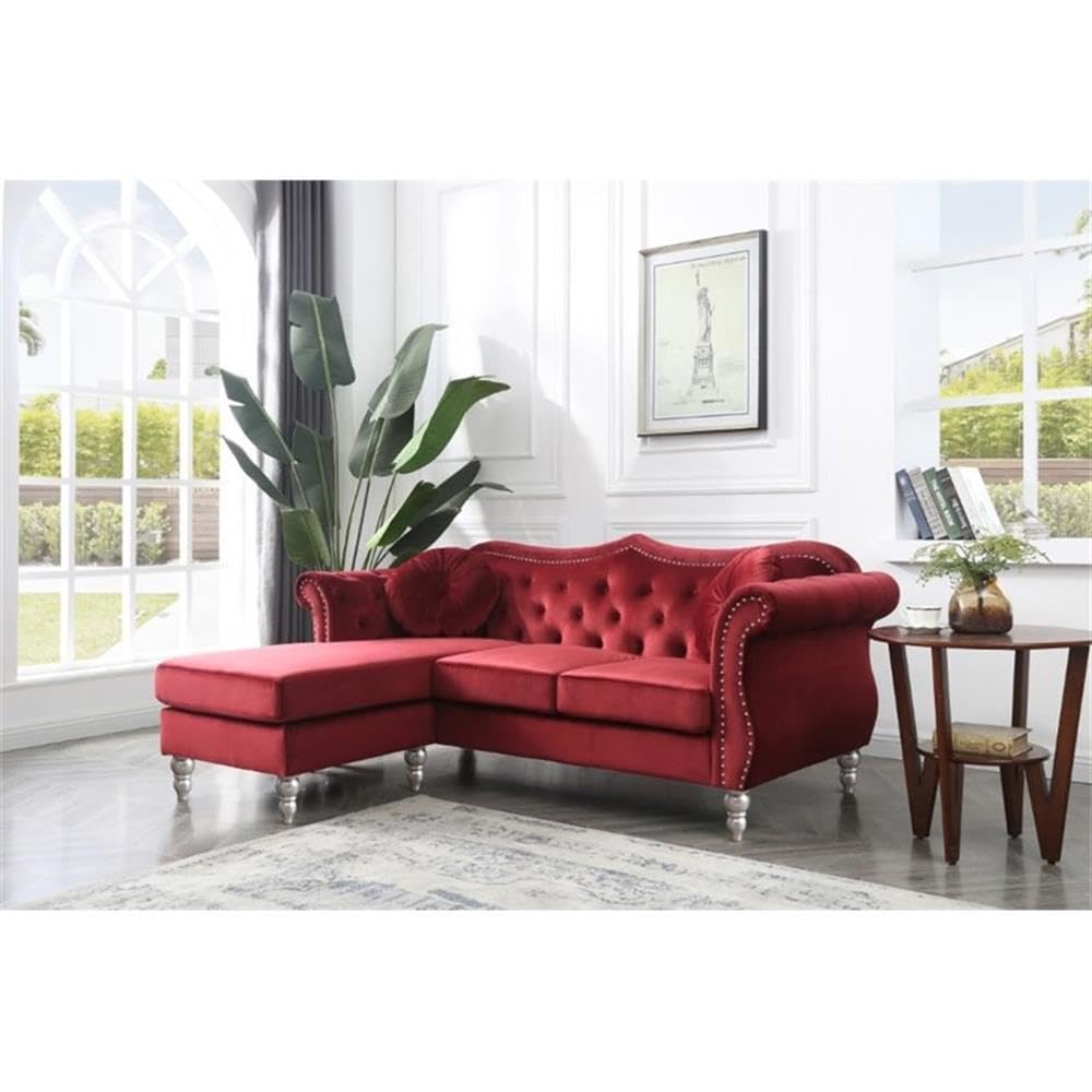 Hollywood Velvet Sofa Chaise in Burgundy