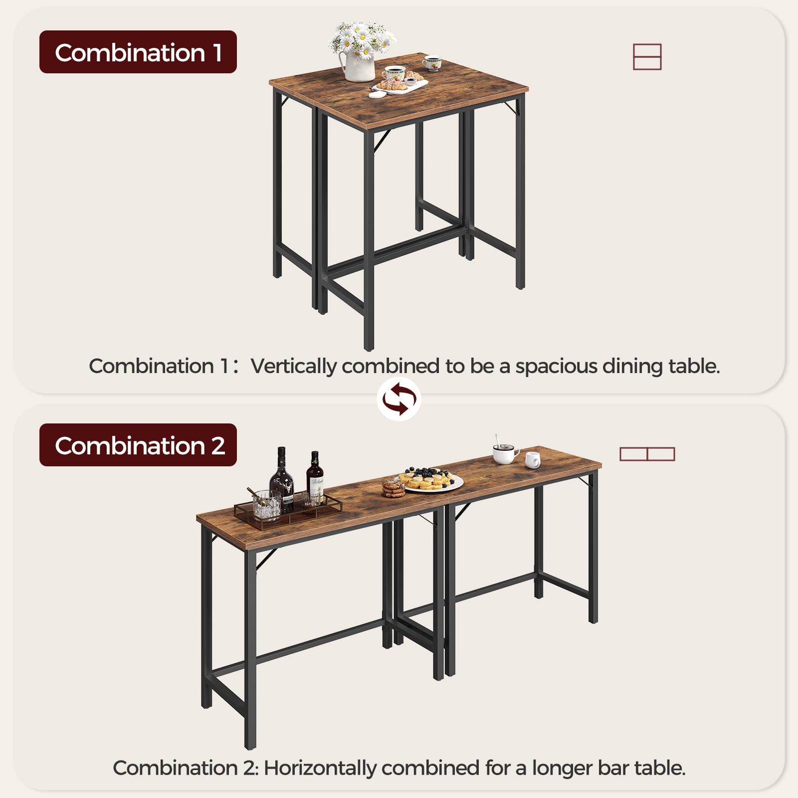 63-Inch Narrow Bar Table with Metal Frame