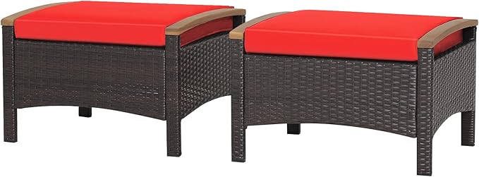 Outdoor Wicker Ottomans with Cushions
