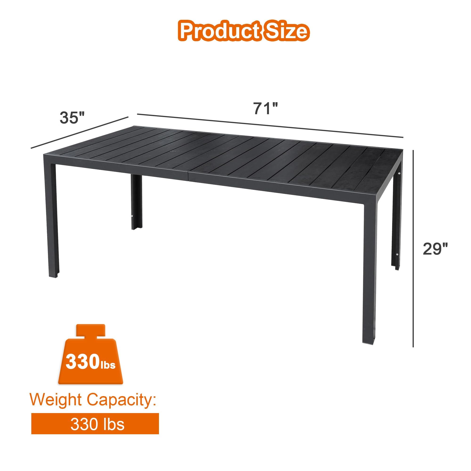 Outdoor Aluminum Dining Table for 6-8 People