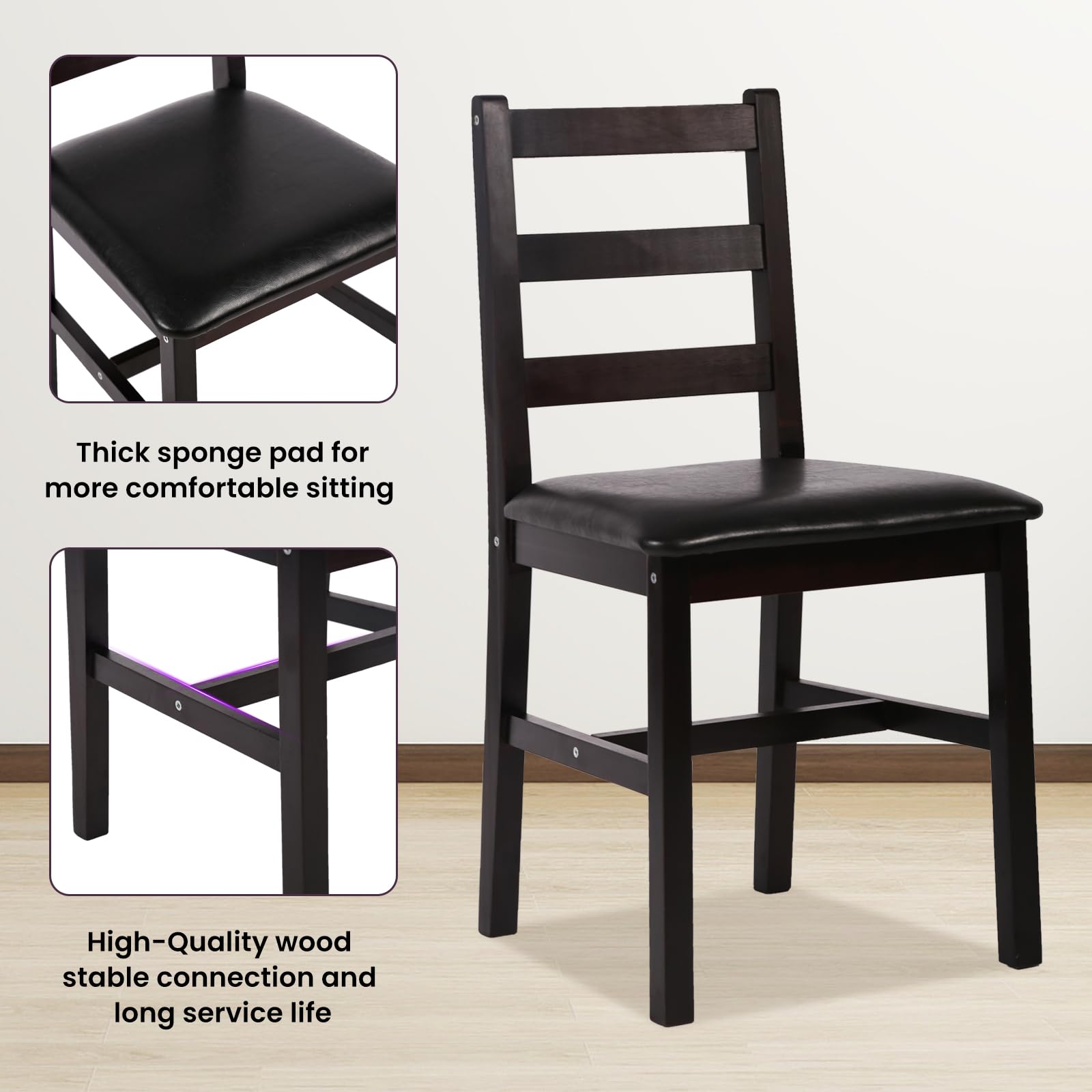 5-Piece Wooden Dining Table Set for 4 - Square Kitchen Table with Chairs