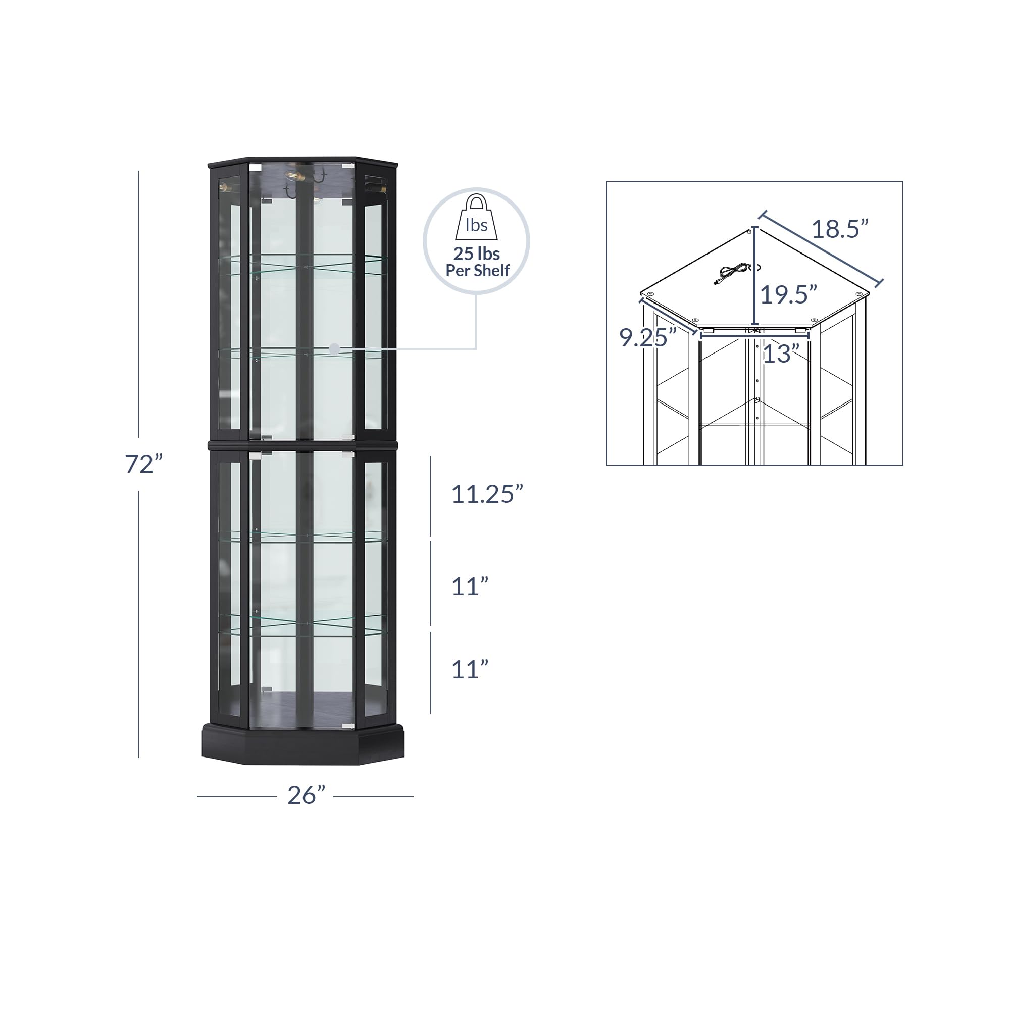 Corner Curio Cabinet with Glass Doors