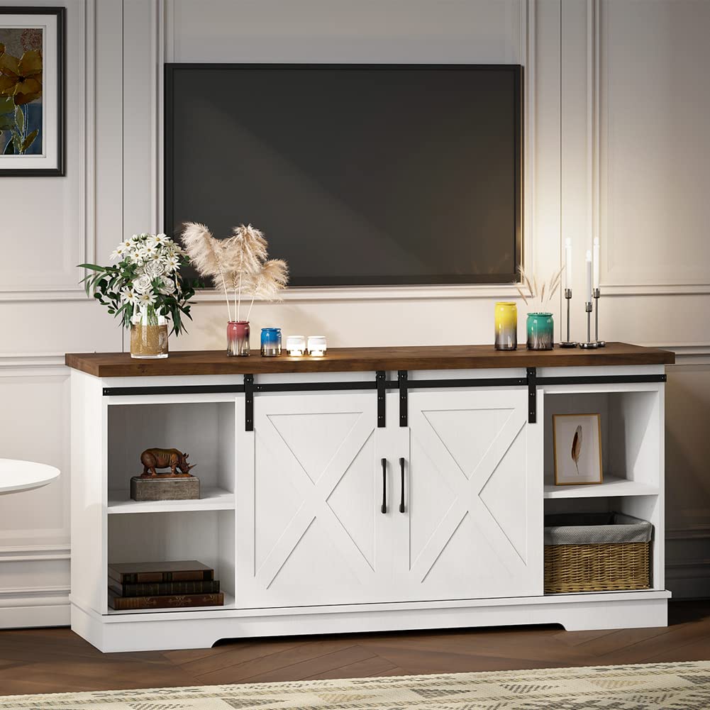 Farmhouse TV Stand for 65 Inch TV with Barn Doors and Storage