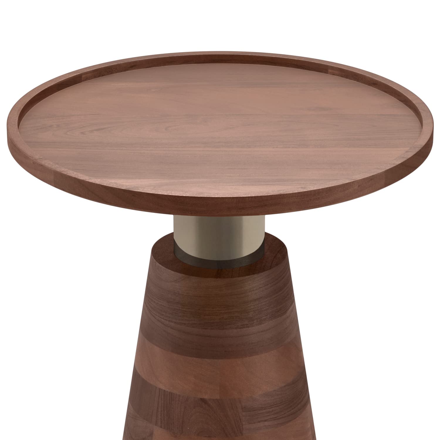 Kramer End Table - 16 Inch Round Acacia Wood Accent Table with Cone Pedestal Base