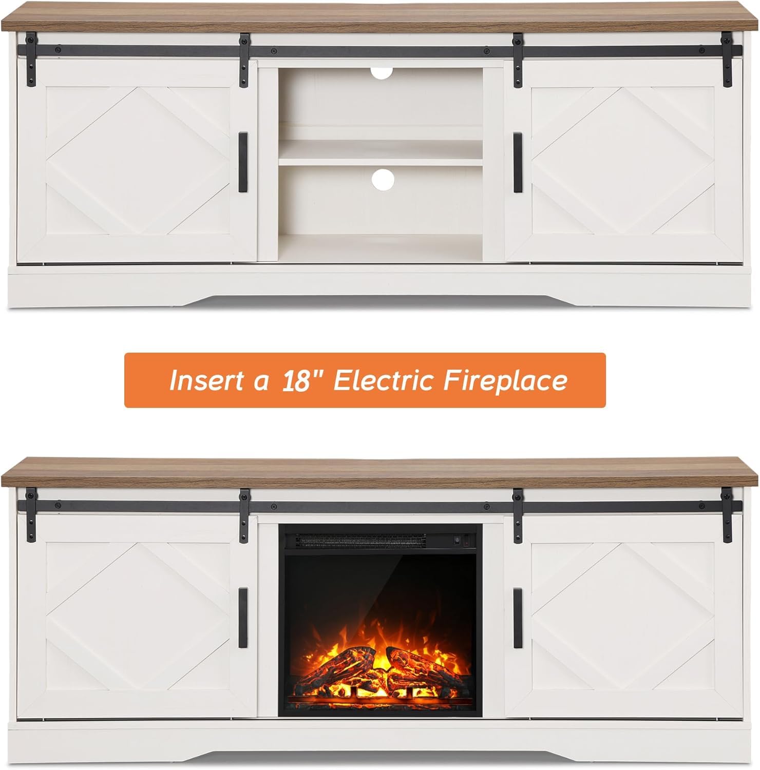 Modern Farmhouse 3-in-1 TV Stand for 95" TVs with Sliding Barn Doors