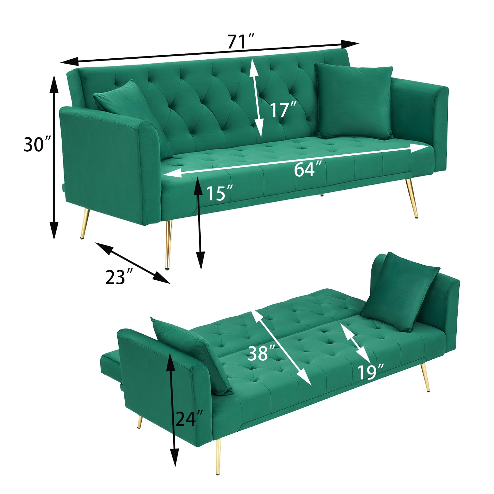 Velvet Sofa Bed with Adjustable Backrest