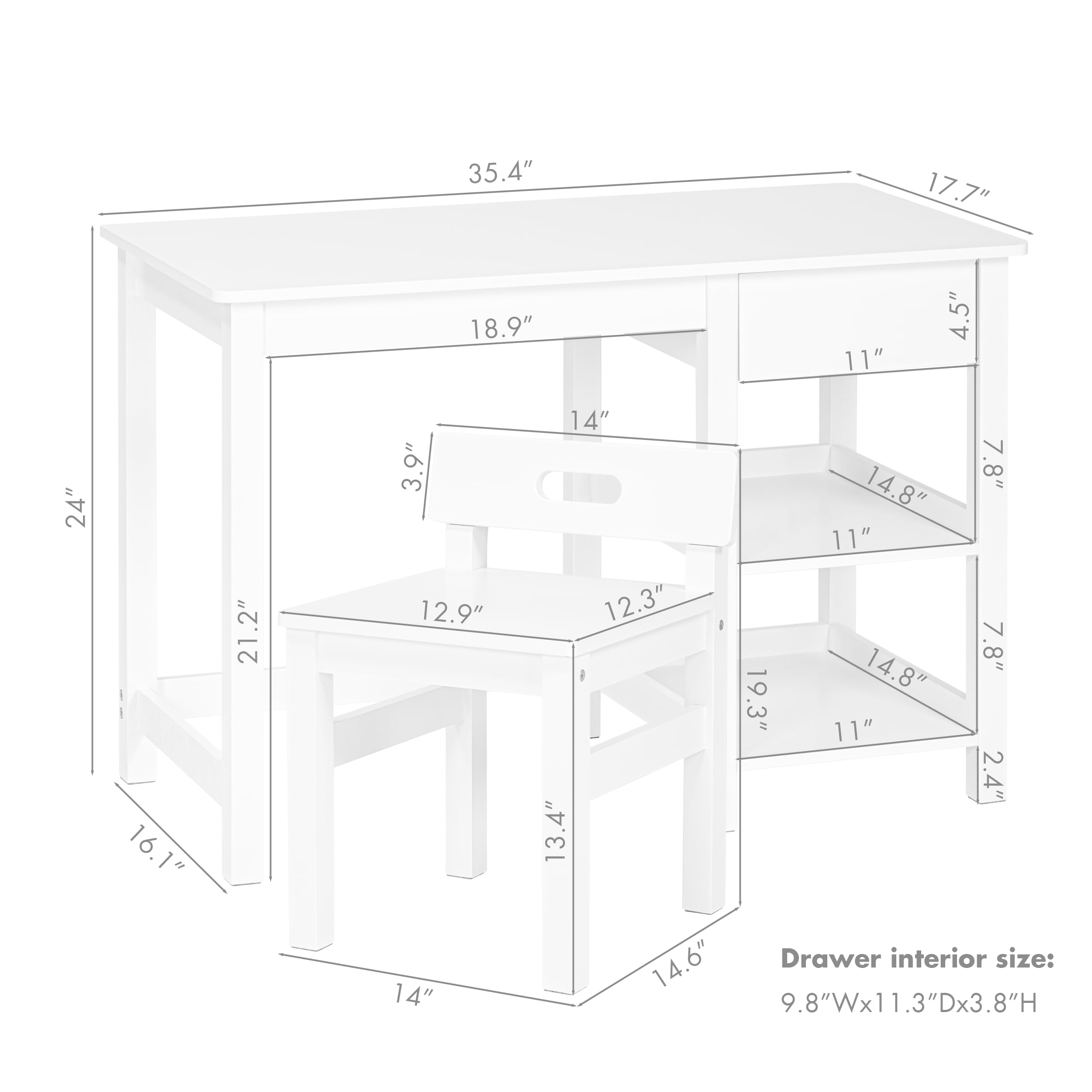 Kids Study Desk and Chair Set with Drawer and Shelves