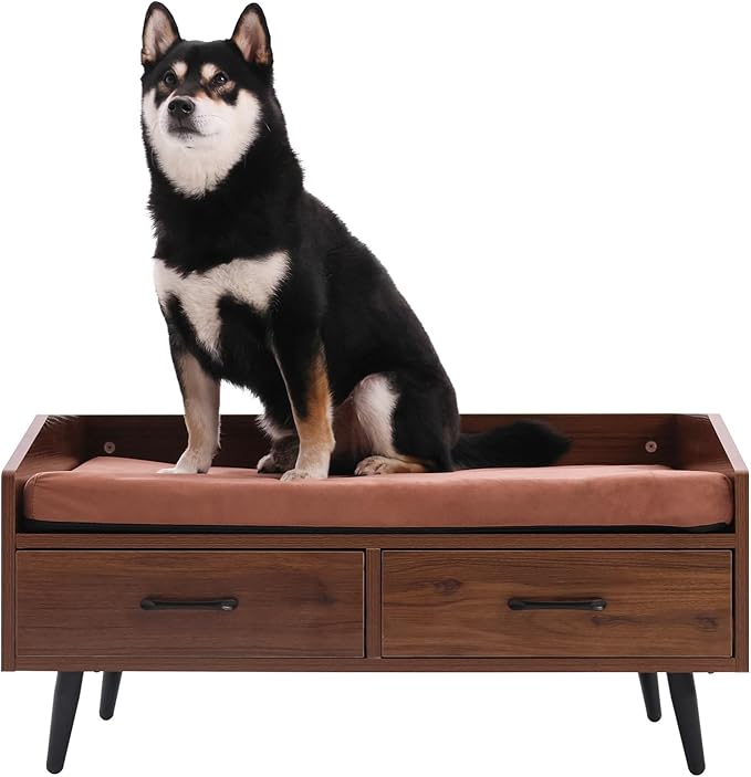 Elevated Dog Bed Frame with Mattress - Raised Wood Pet Sofa