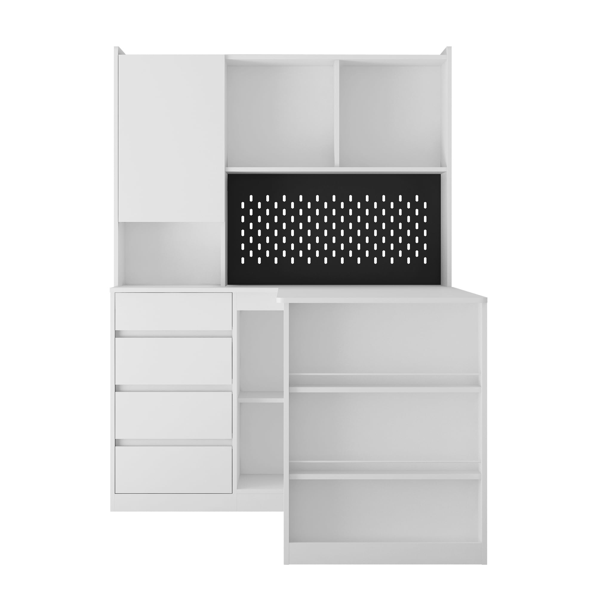 L-Shaped Home Office Desk with Hutch and LED Light