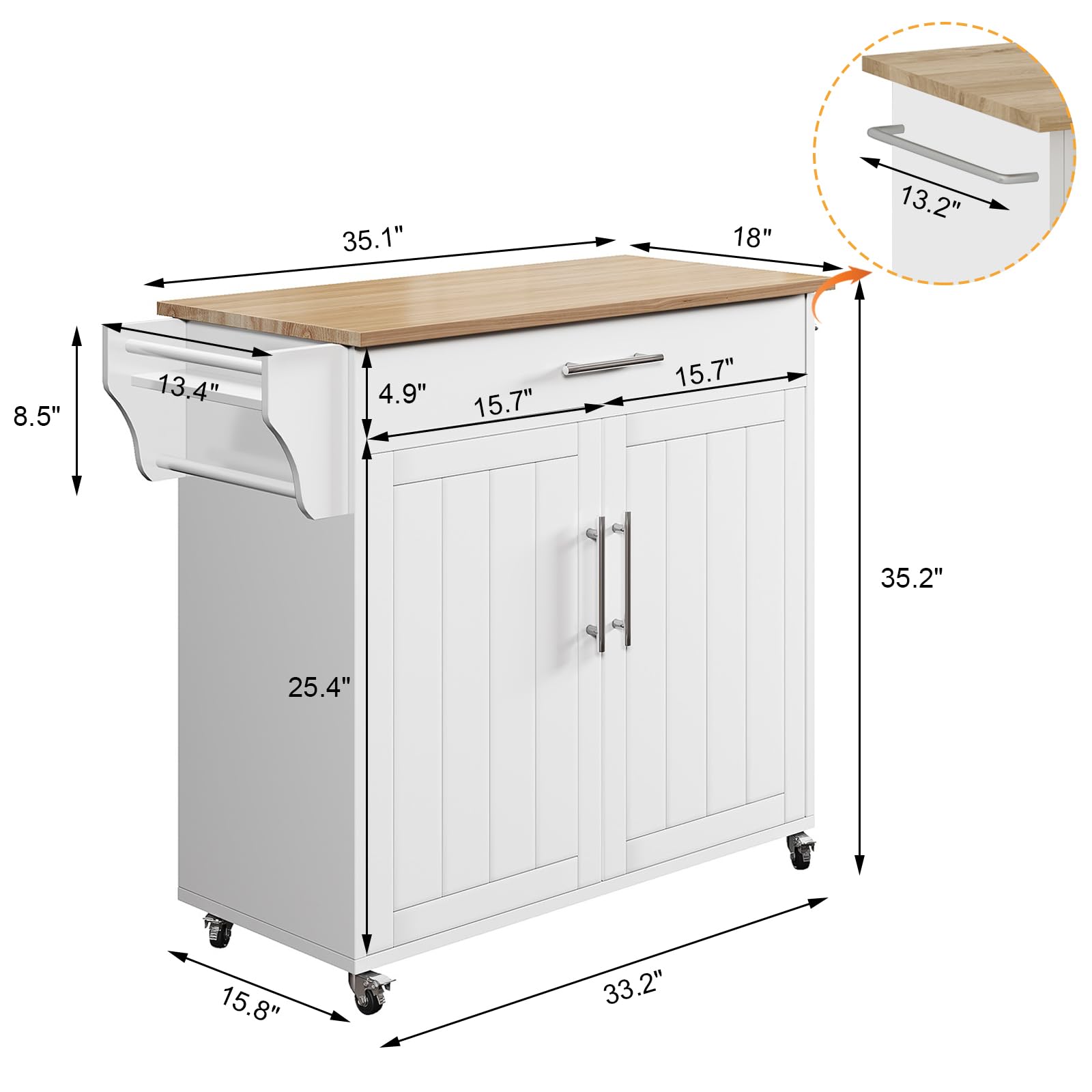 Rolling Kitchen Island with Storage and Wheels