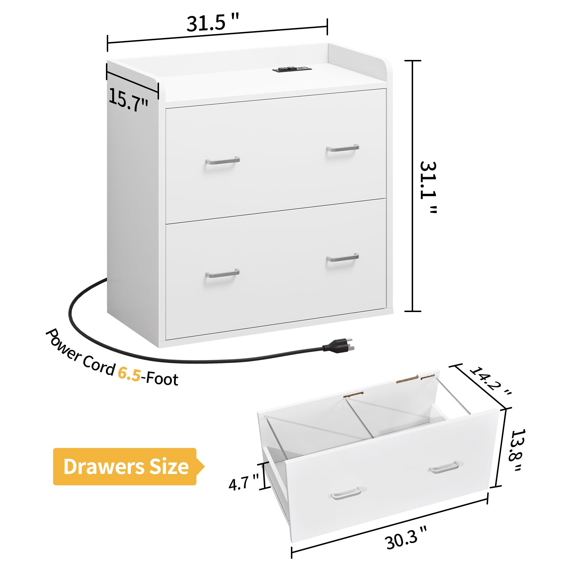 2 Drawer Lateral File Cabinet with Charging Station