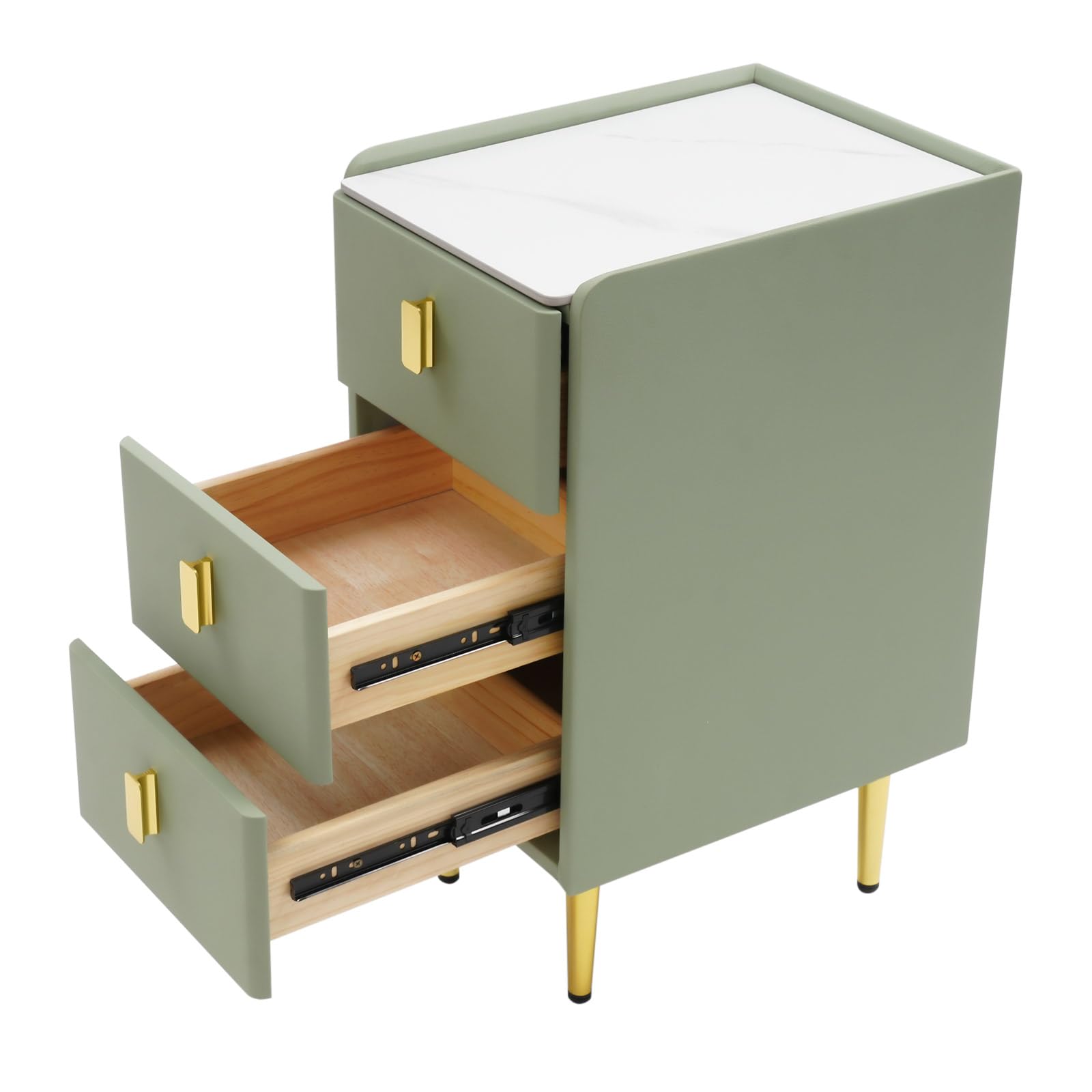 Nightstand with Drawers and Metal Legs