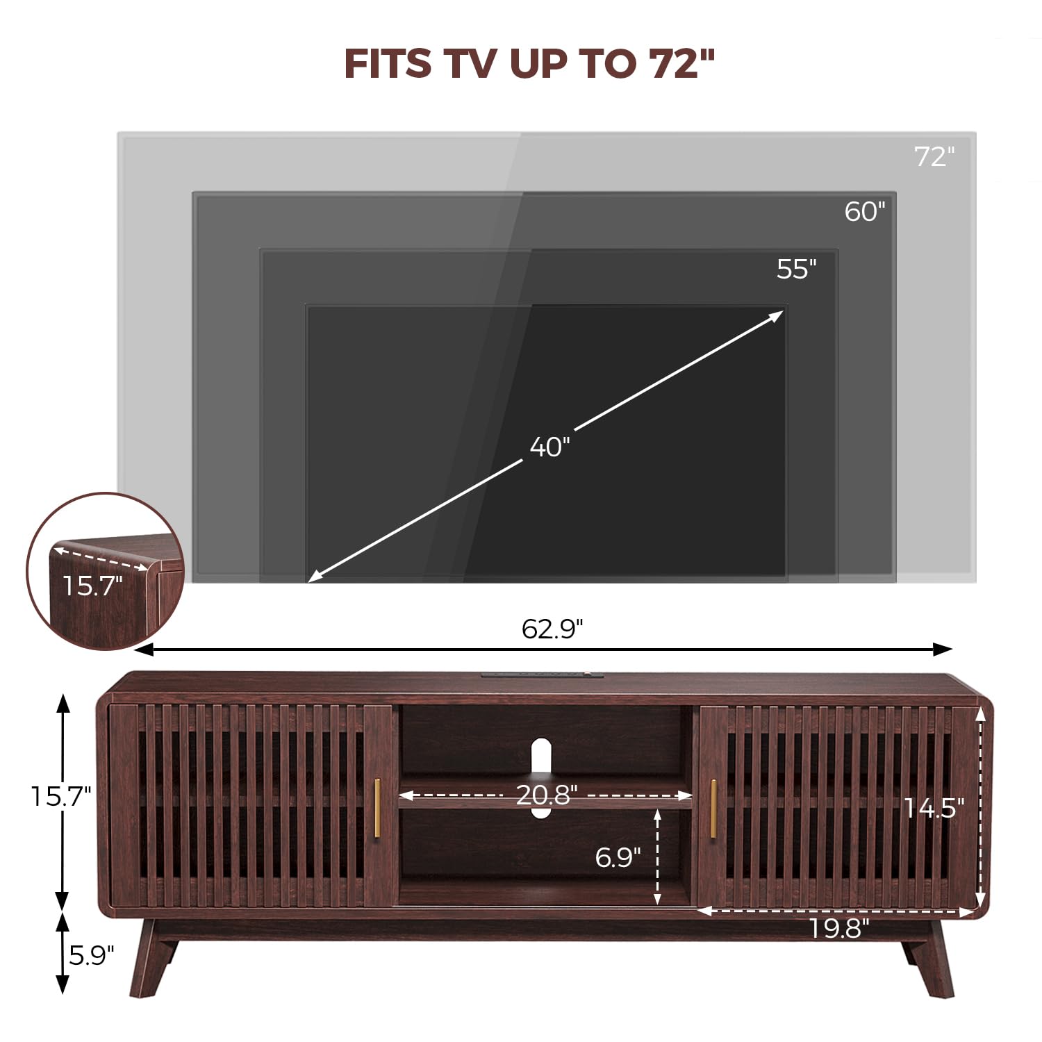63" TV Stand with Sliding Doors and Charging Station