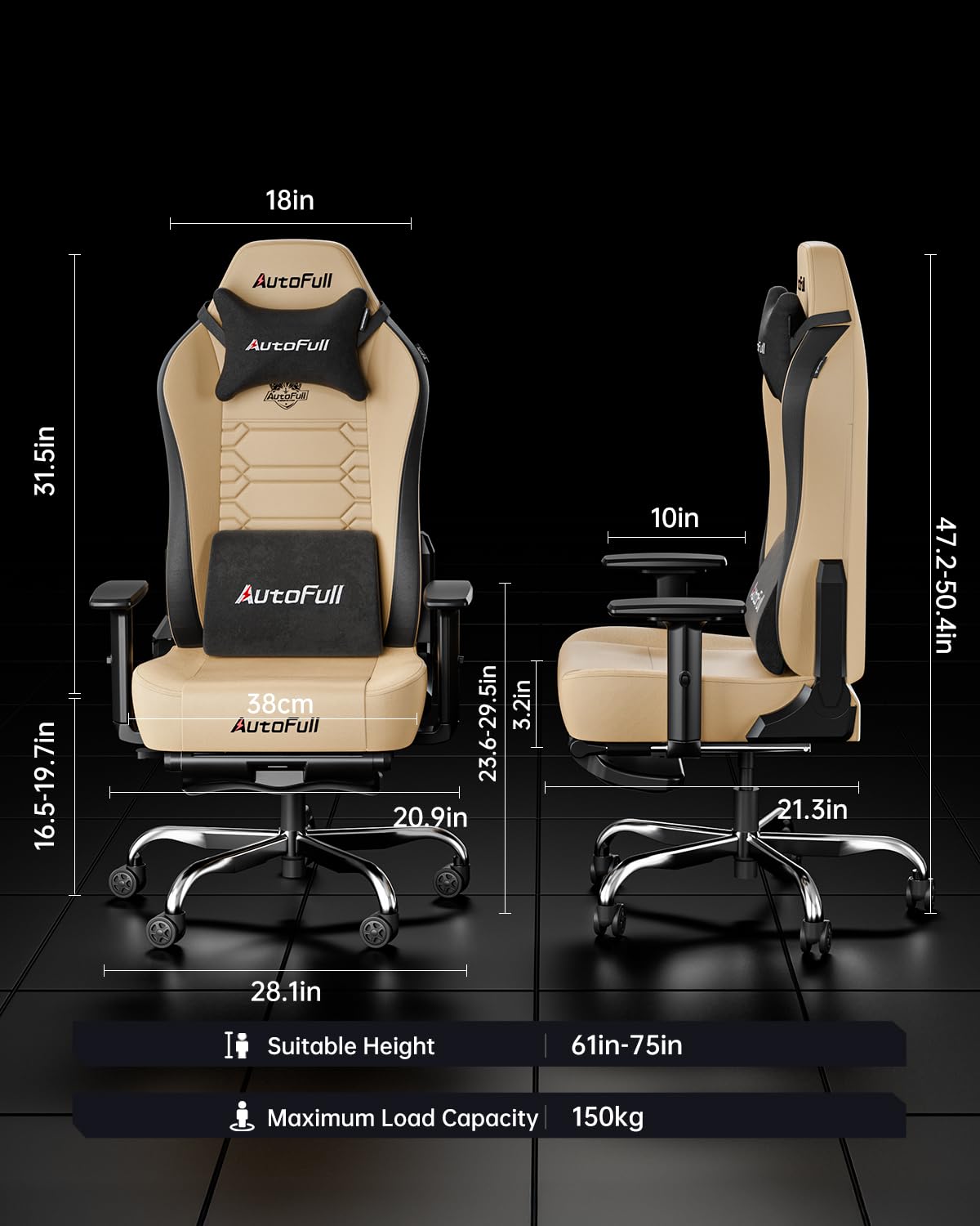 Ergonomic Gaming Chair with Lumbar Support and Footrest