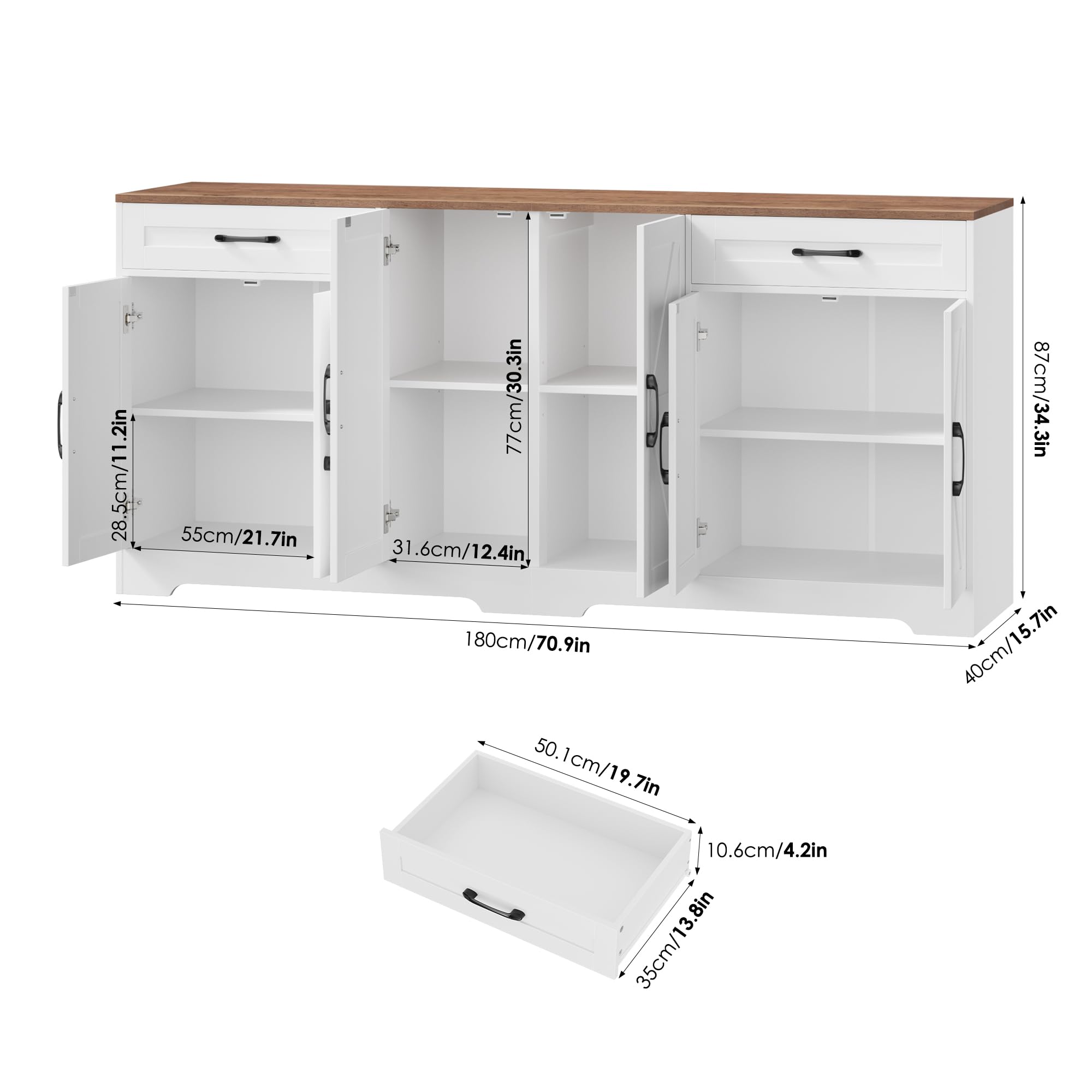 71" Farmhouse Sideboard Buffet Cabinet with Storage