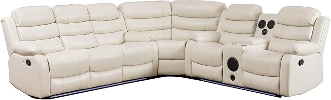 Faux Leather Reclining Sectional Sofa with LED Light and USB Chargers