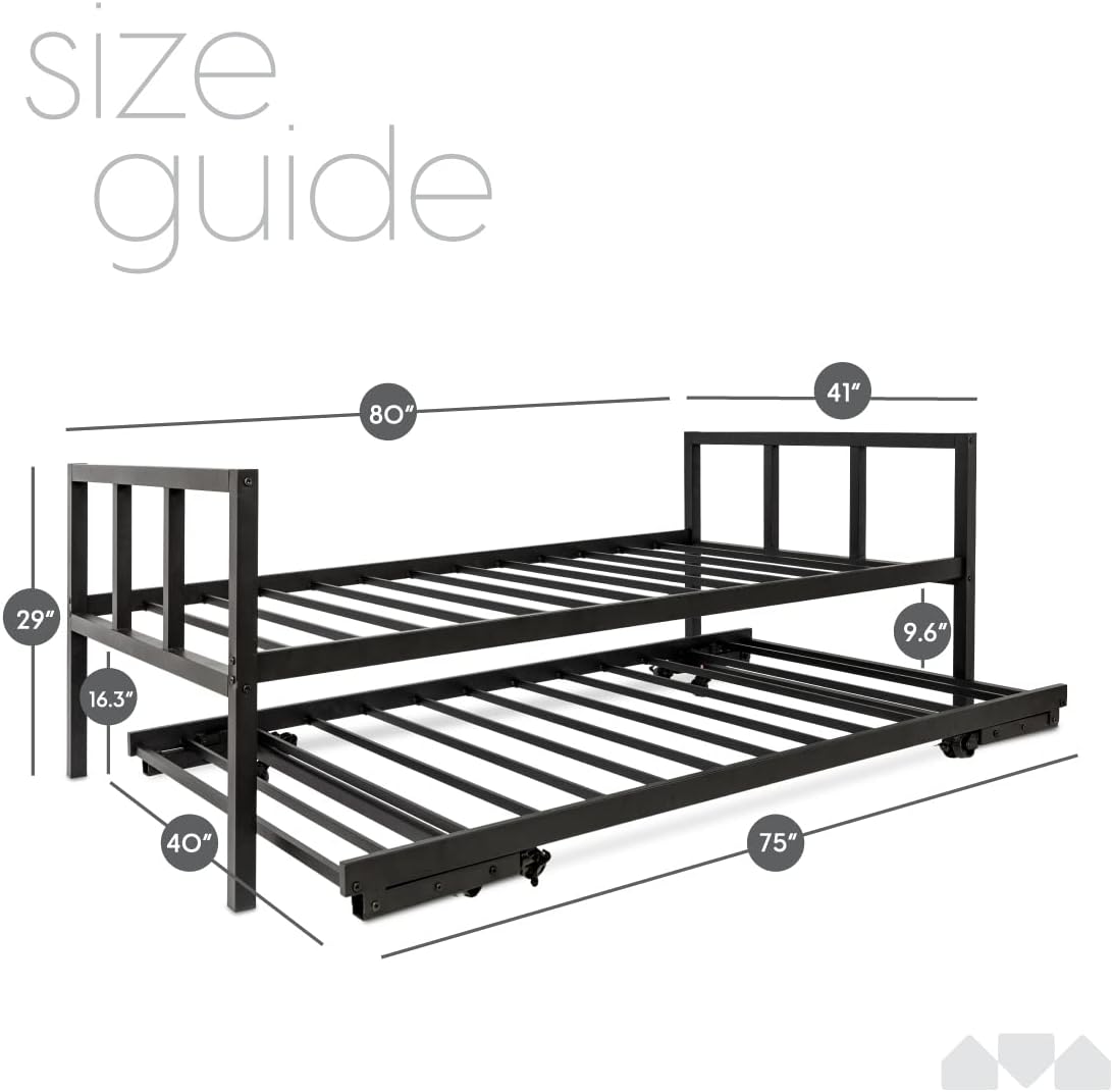 Twin Daybed with Pop-Up Trundle Set - Black Metal Frame