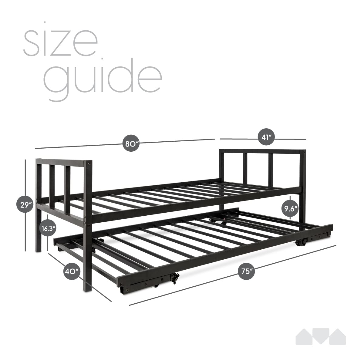 Twin Daybed with Pop-Up Trundle Set - Black Metal Frame