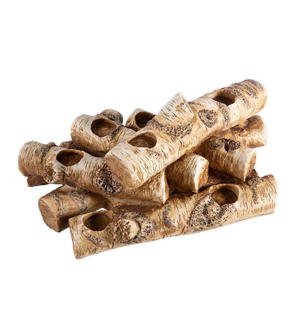 Faux Birch Wood Resin Logs Tea Light Candle Holder