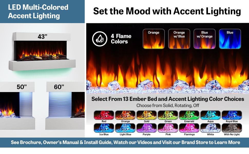36-Inch Wall Mount Electric Fireplace with 50-Inch Floating Mantel