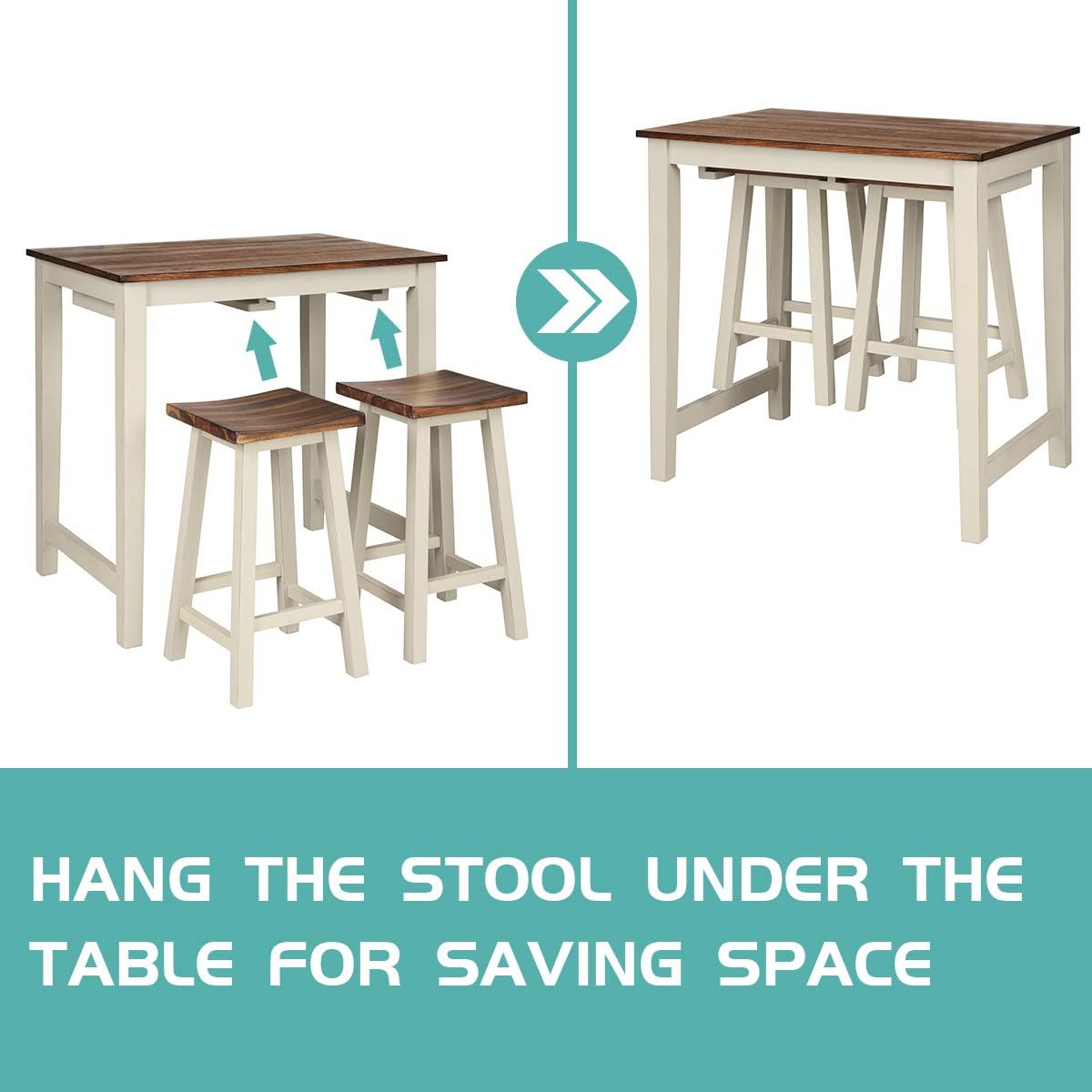3 Piece Pub Dining Set with Counter Height Table and Bar Stools