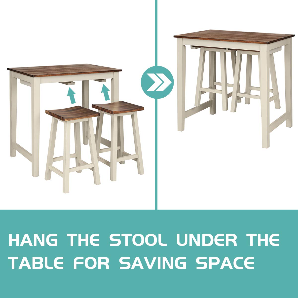3 Piece Pub Dining Set with Counter Height Table and Bar Stools