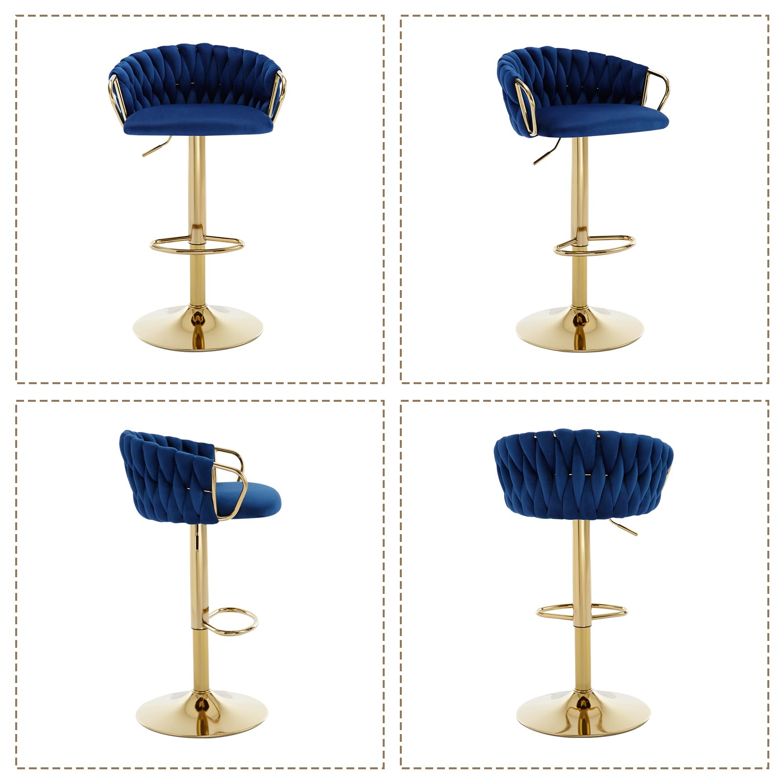 Velvet Bar Stools Set of 2 with Woven Back