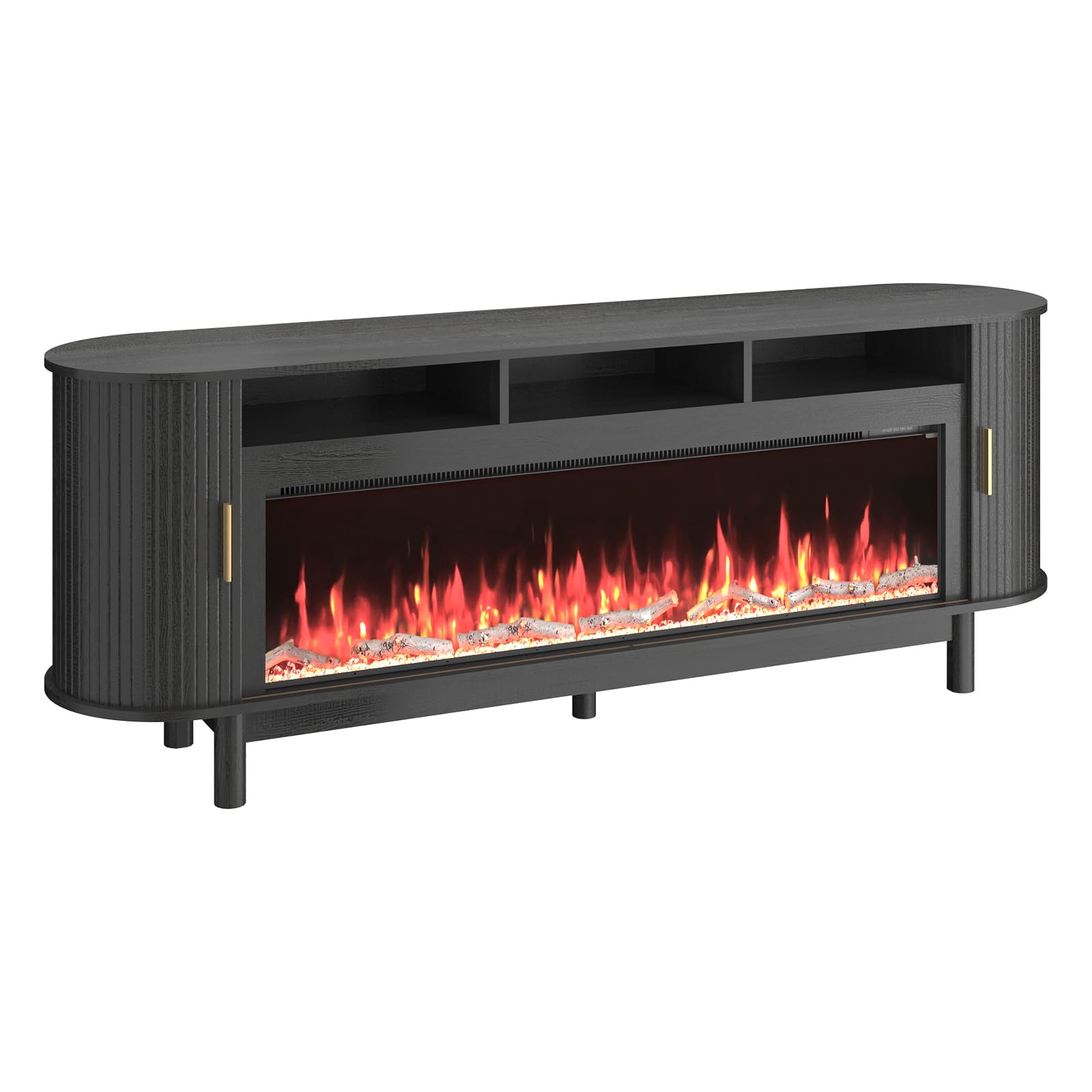 70 Inch Curved Fireplace TV Stand with Storage