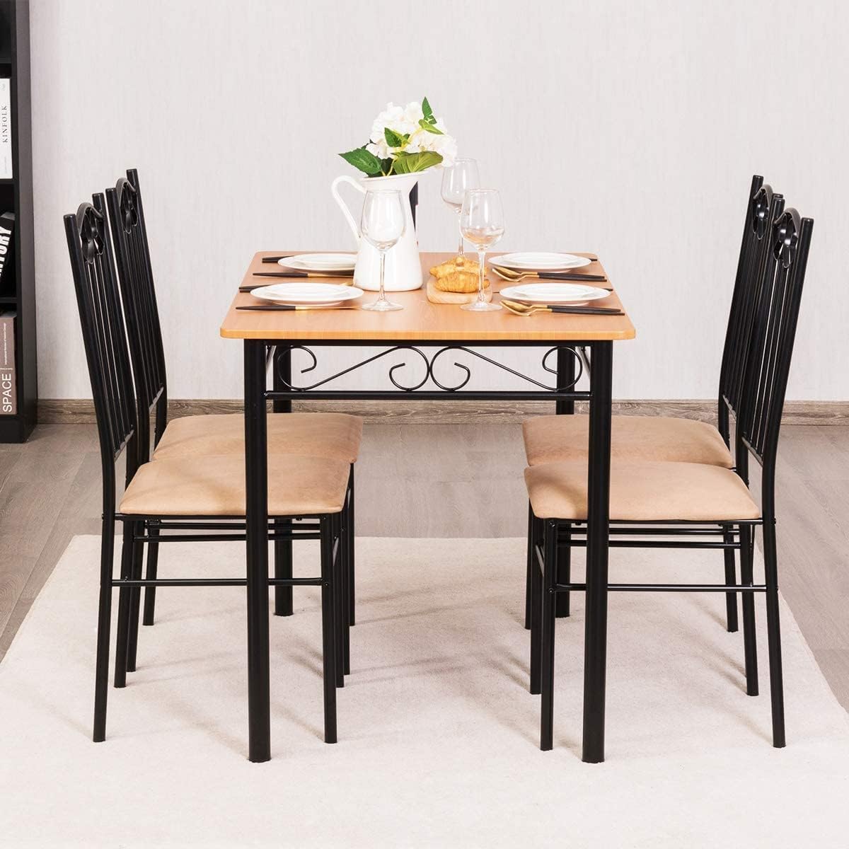 5-Piece Dining Table Set with Cushioned Chairs